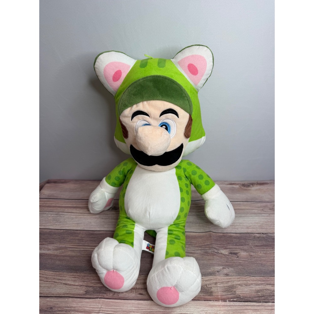 Nintendo Super Mario‎ Cat Luigi Plush 23 Inch Large Stuffed Animal Green Spotted